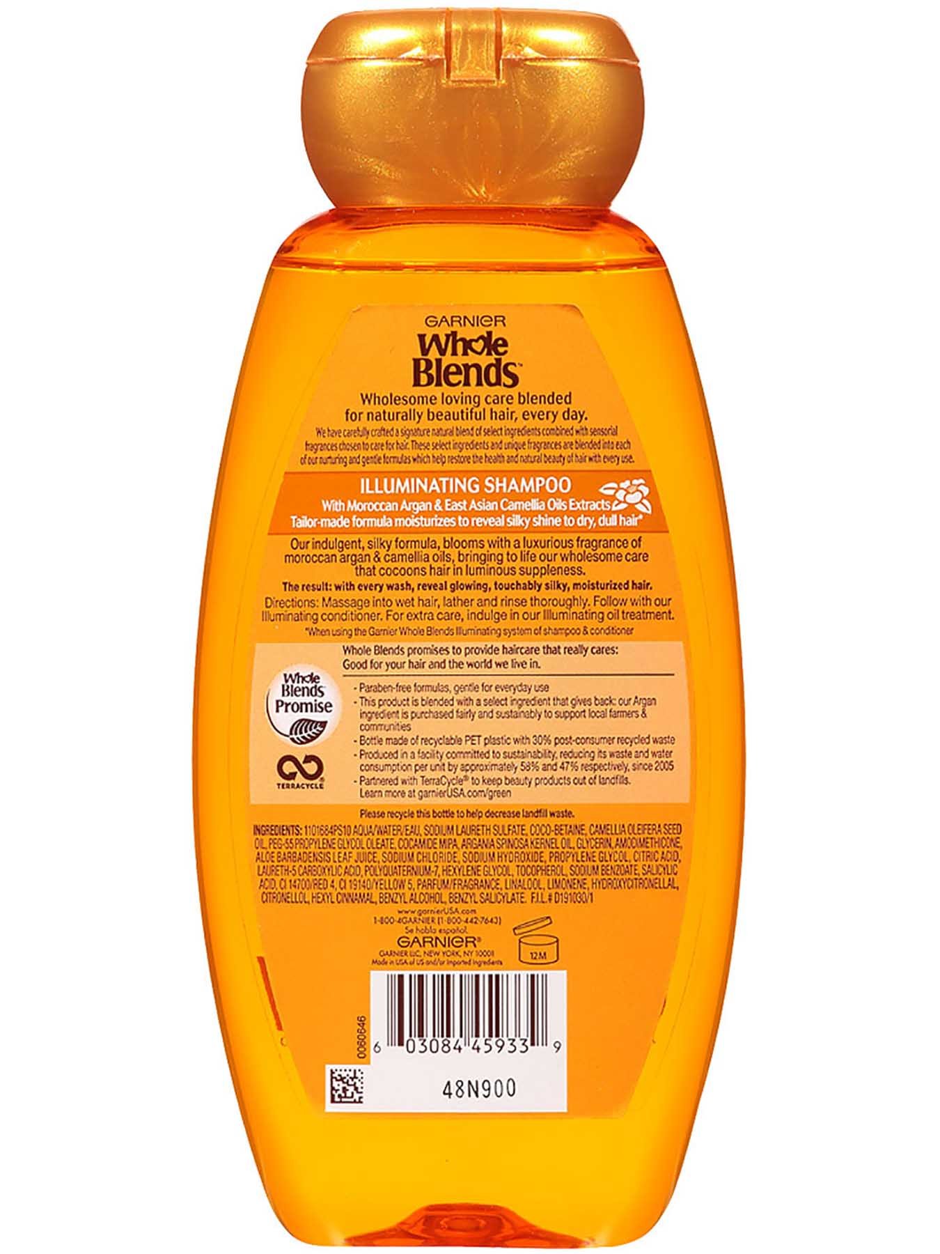 Garnier Whole Blends Illuminating Shampoo Moroccan Argan Camellia Oils Extracts Back Of Bottle